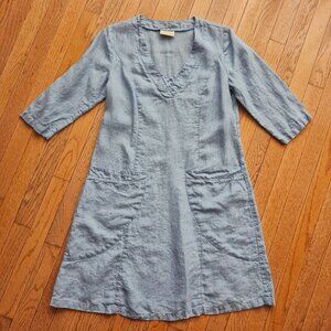 TERRAWARE Earth Aware Blue Linen Popover Tunic Dress Pockets